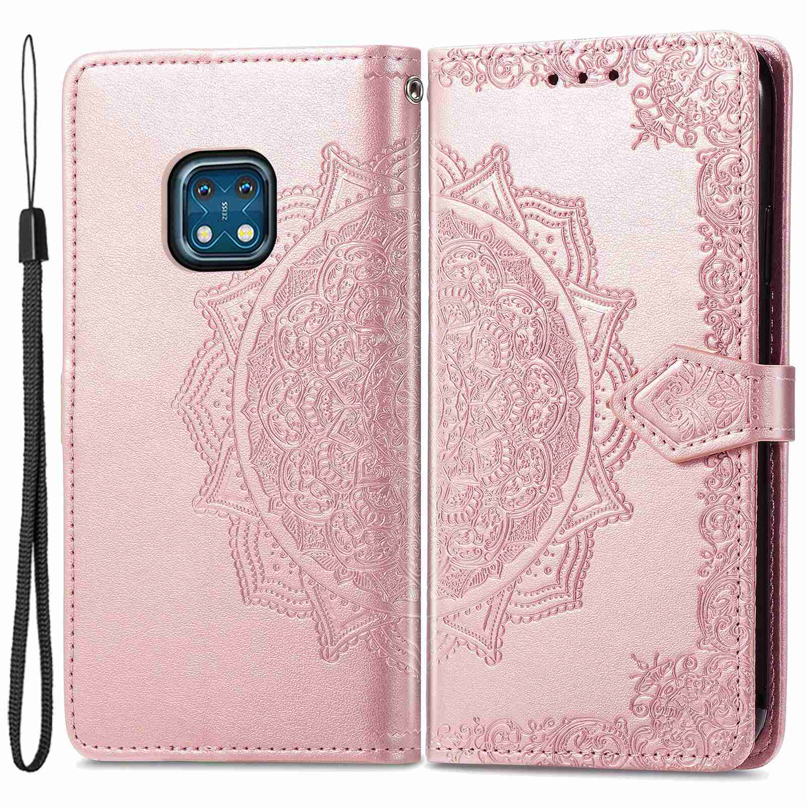 For Nokia XR20 5G Embossed Mandala Pattern PU Leather Wallet Case Stand Magnetic Closure Full Shockproof Folio Flip Cover with Strap