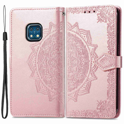 For Nokia XR20 5G Embossed Mandala Pattern PU Leather Wallet Case Stand Magnetic Closure Full Shockproof Folio Flip Cover with Strap