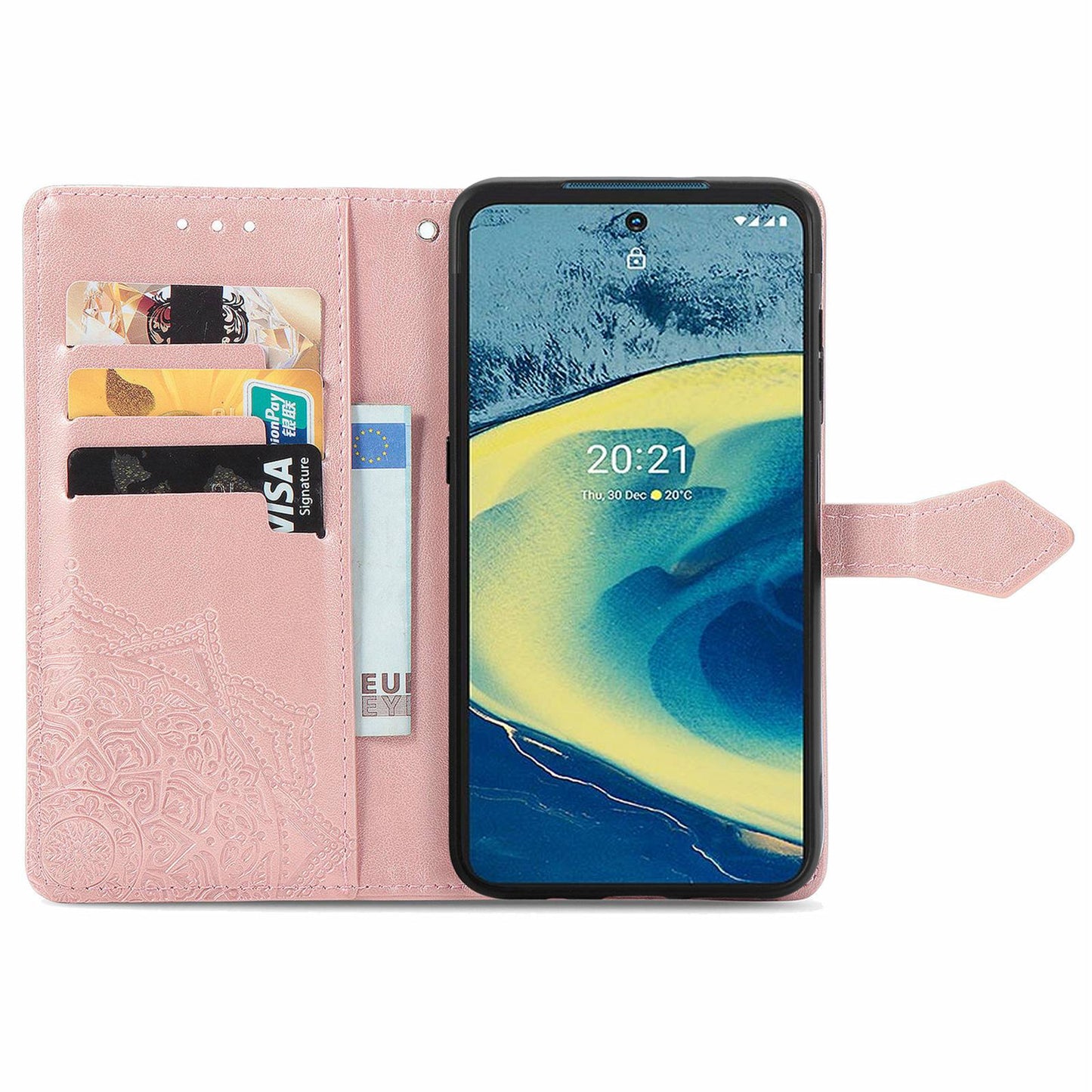 For Nokia XR20 5G Embossed Mandala Pattern PU Leather Wallet Case Stand Magnetic Closure Full Shockproof Folio Flip Cover with Strap