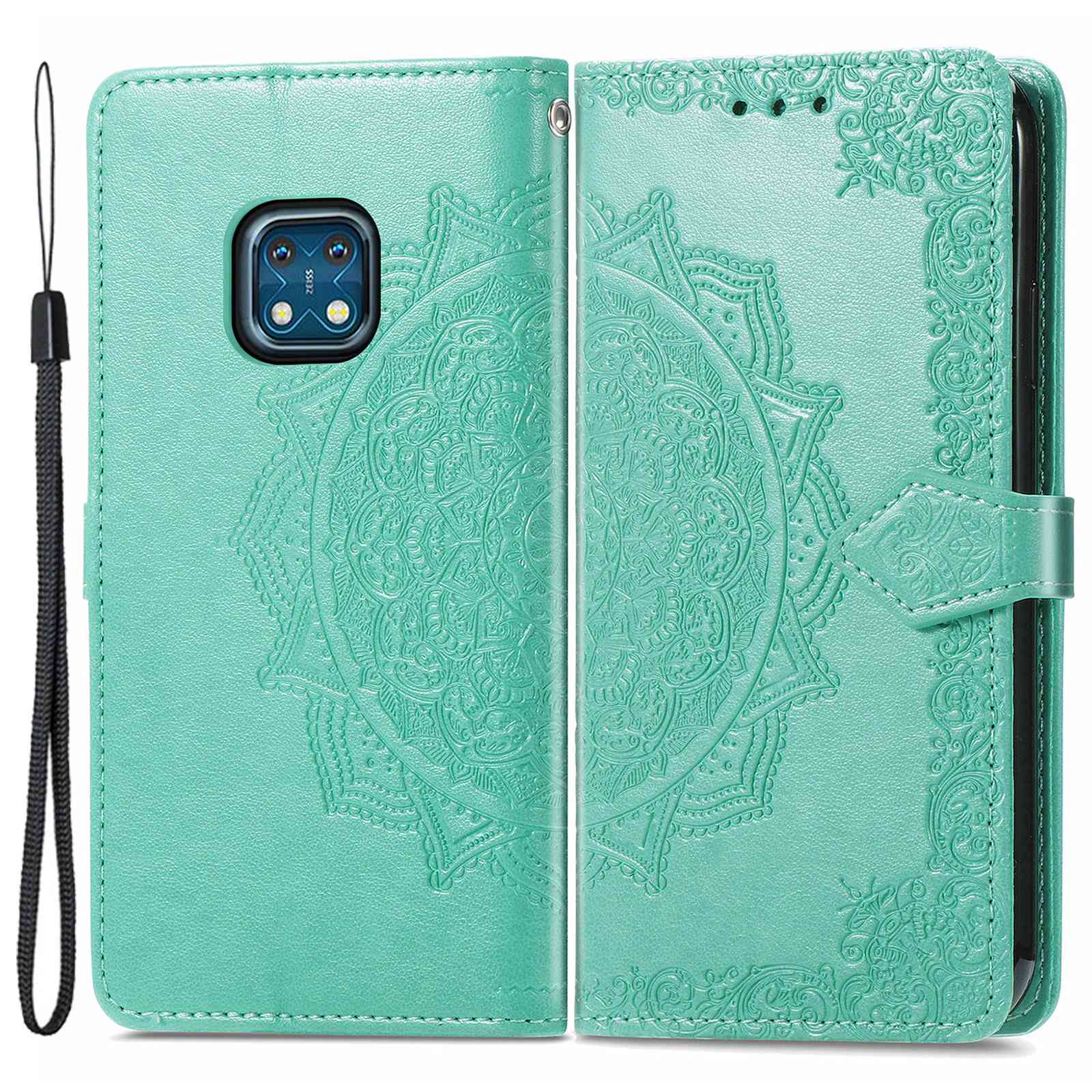 For Nokia XR20 5G Embossed Mandala Pattern PU Leather Wallet Case Stand Magnetic Closure Full Shockproof Folio Flip Cover with Strap
