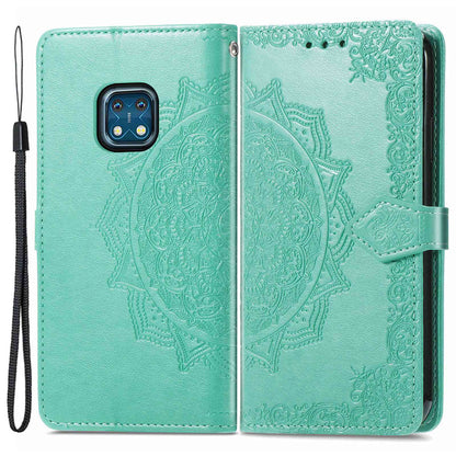 For Nokia XR20 5G Embossed Mandala Pattern PU Leather Wallet Case Stand Magnetic Closure Full Shockproof Folio Flip Cover with Strap