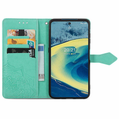 For Nokia XR20 5G Embossed Mandala Pattern PU Leather Wallet Case Stand Magnetic Closure Full Shockproof Folio Flip Cover with Strap