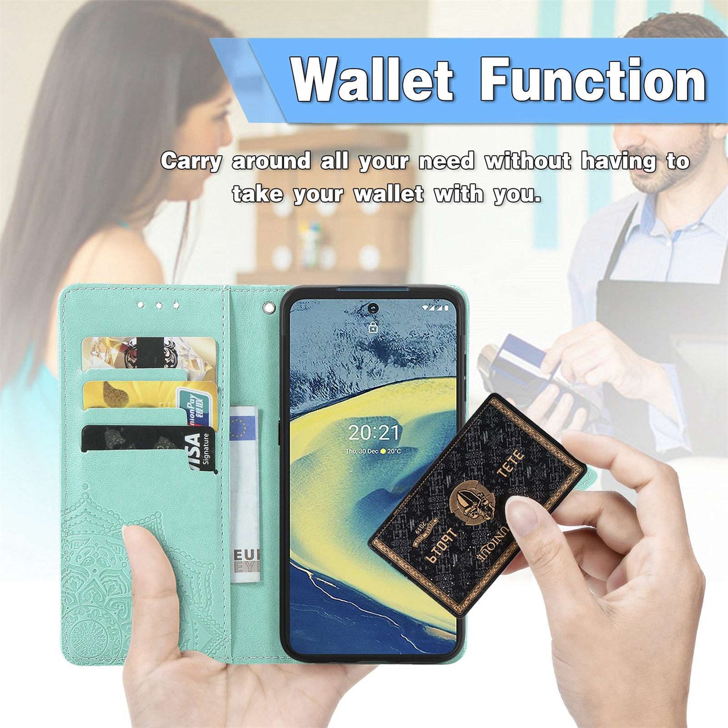 For Nokia XR20 5G Embossed Mandala Pattern PU Leather Wallet Case Stand Magnetic Closure Full Shockproof Folio Flip Cover with Strap