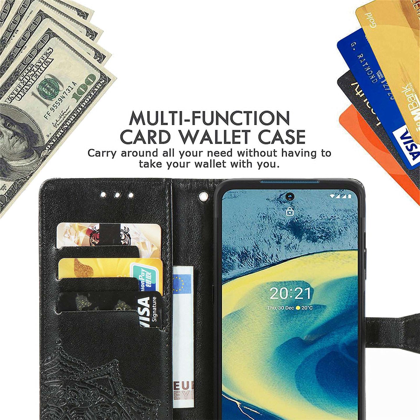 For Nokia XR20 5G Embossed Mandala Pattern PU Leather Wallet Case Stand Magnetic Closure Full Shockproof Folio Flip Cover with Strap