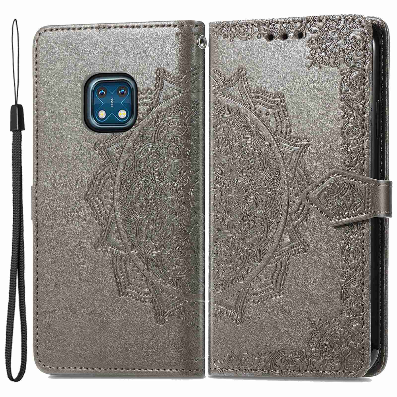 For Nokia XR20 5G Embossed Mandala Pattern PU Leather Wallet Case Stand Magnetic Closure Full Shockproof Folio Flip Cover with Strap
