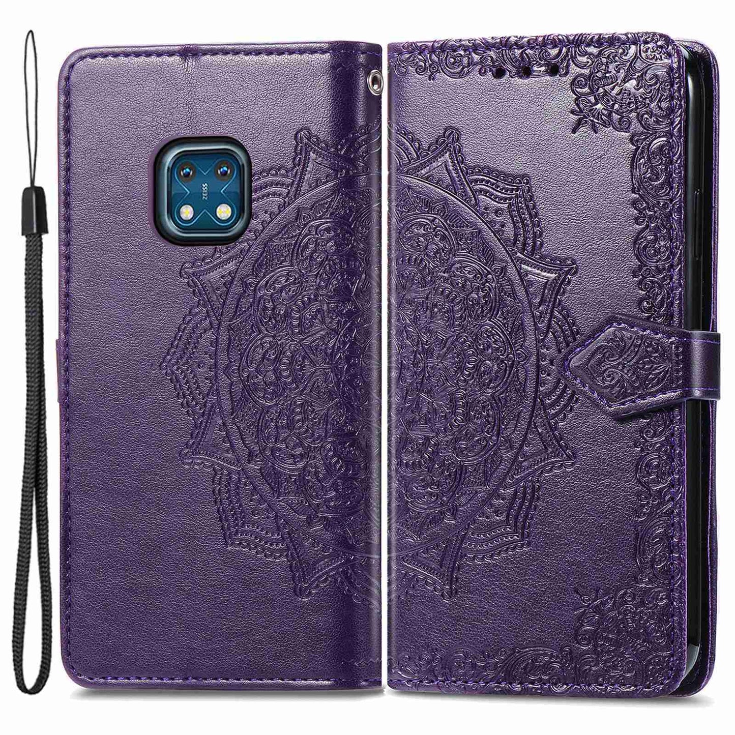 For Nokia XR20 5G Embossed Mandala Pattern PU Leather Wallet Case Stand Magnetic Closure Full Shockproof Folio Flip Cover with Strap