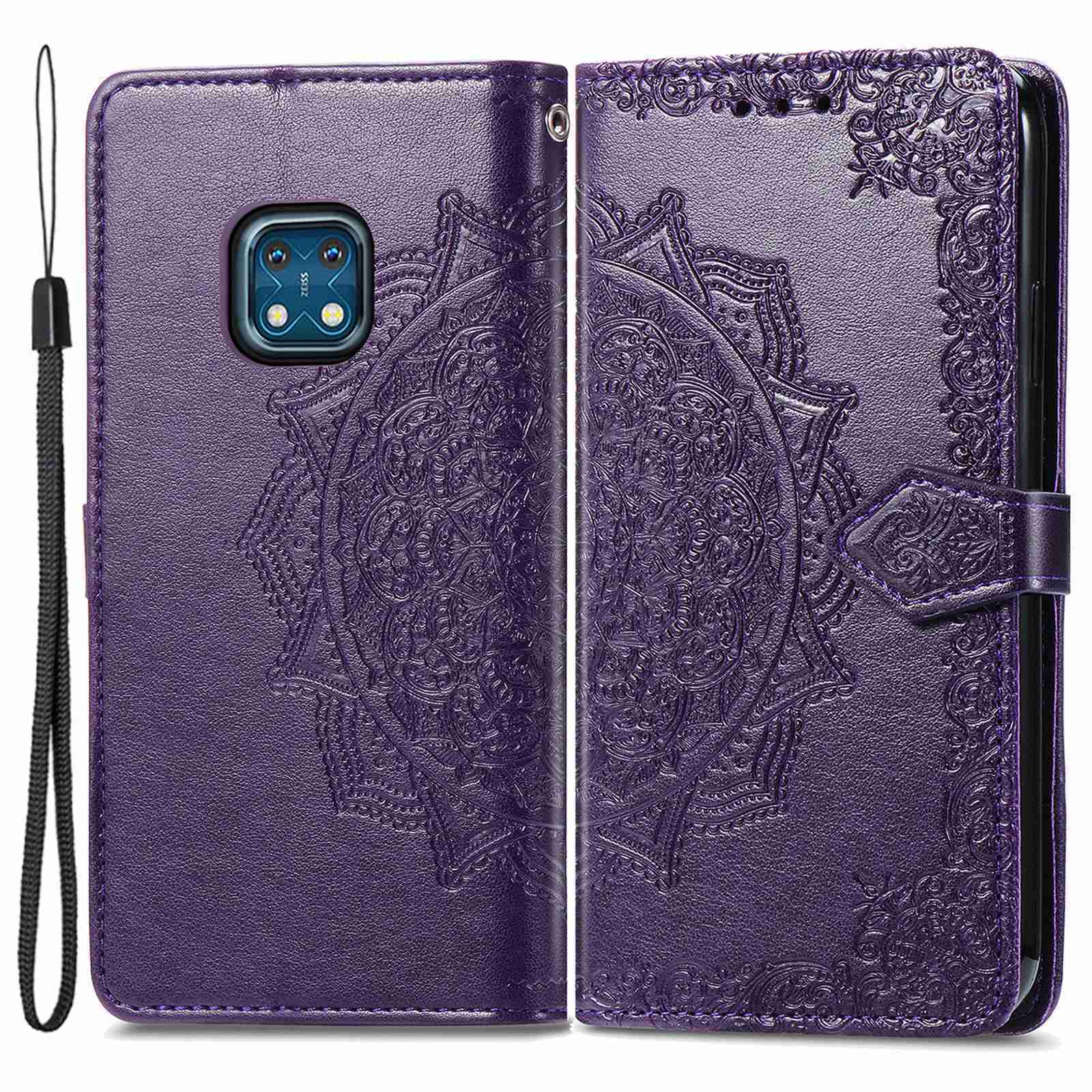 For Nokia XR20 5G Embossed Mandala Pattern PU Leather Wallet Case Stand Magnetic Closure Full Shockproof Folio Flip Cover with Strap