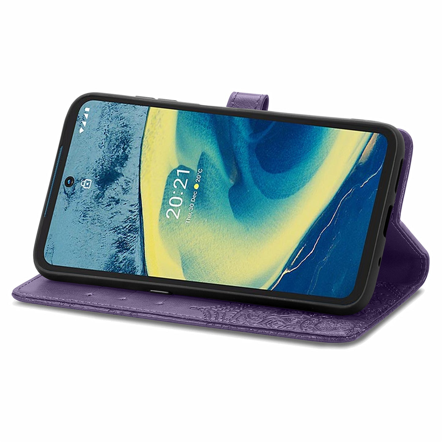For Nokia XR20 5G Embossed Mandala Pattern PU Leather Wallet Case Stand Magnetic Closure Full Shockproof Folio Flip Cover with Strap