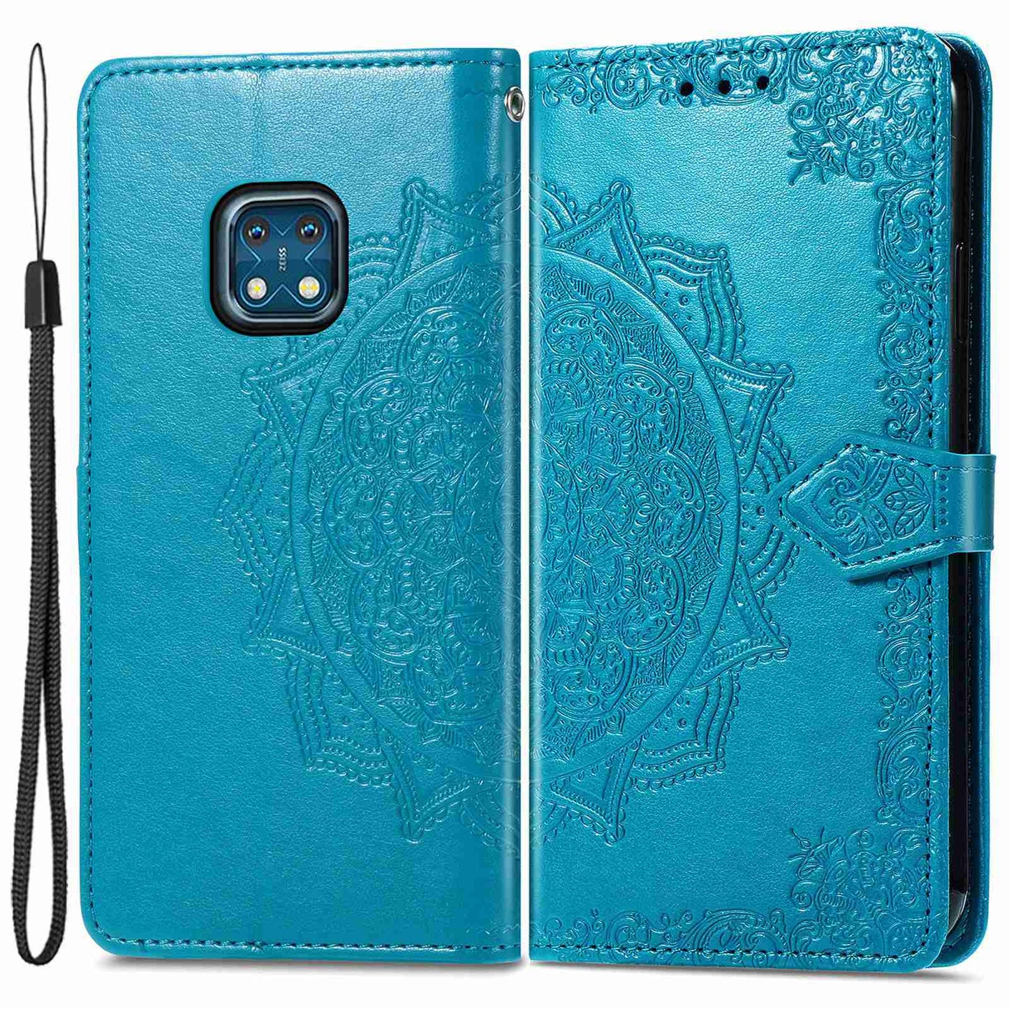 For Nokia XR20 5G Embossed Mandala Pattern PU Leather Wallet Case Stand Magnetic Closure Full Shockproof Folio Flip Cover with Strap