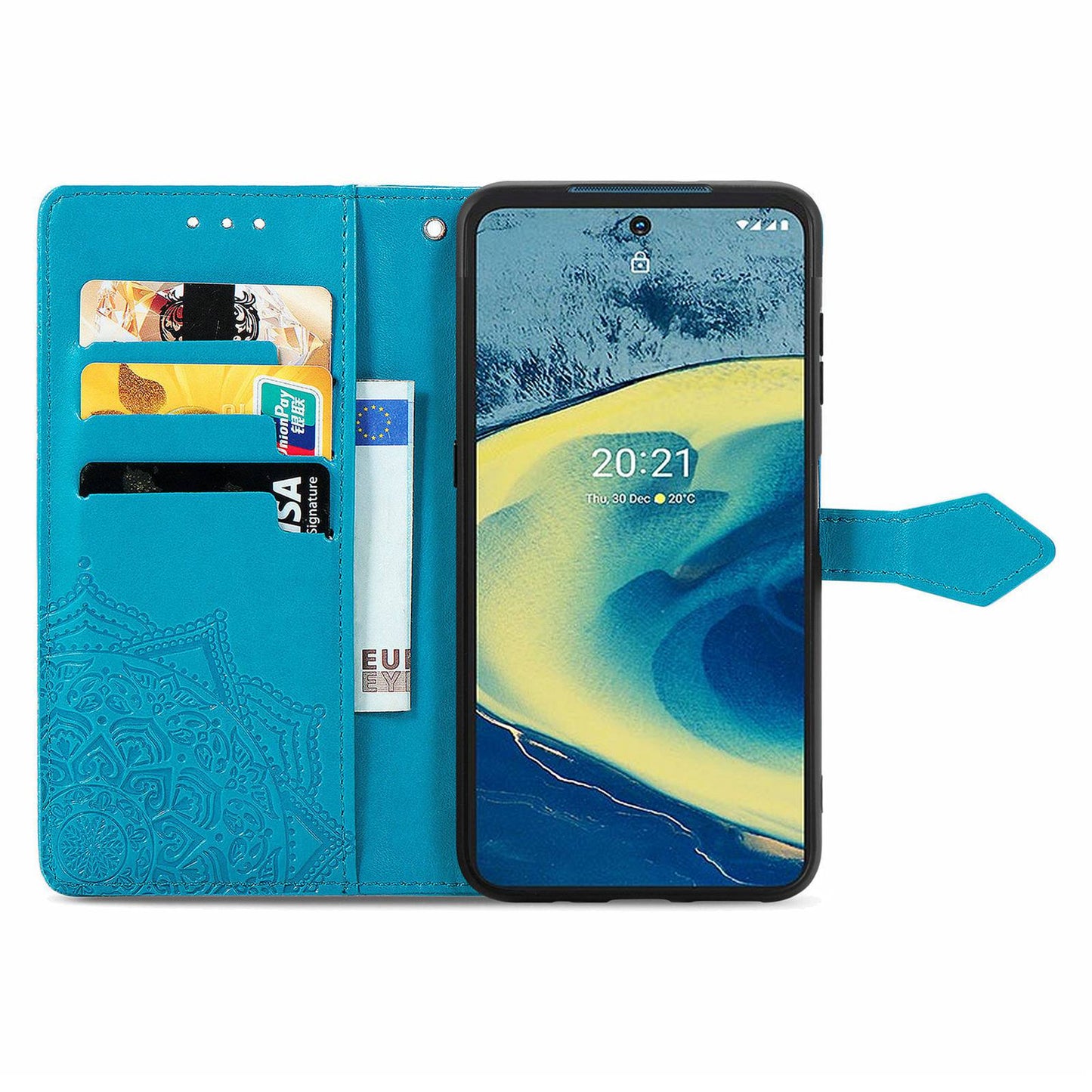For Nokia XR20 5G Embossed Mandala Pattern PU Leather Wallet Case Stand Magnetic Closure Full Shockproof Folio Flip Cover with Strap