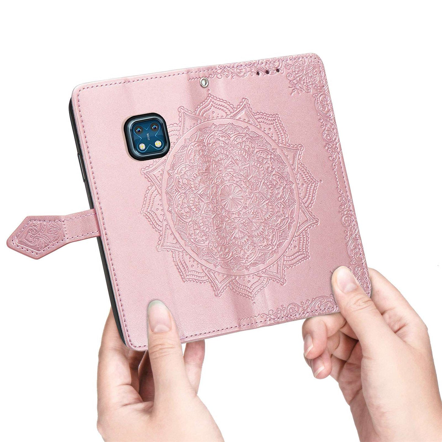 For Nokia XR20 5G Embossed Mandala Pattern PU Leather Wallet Case Stand Magnetic Closure Full Shockproof Folio Flip Cover with Strap