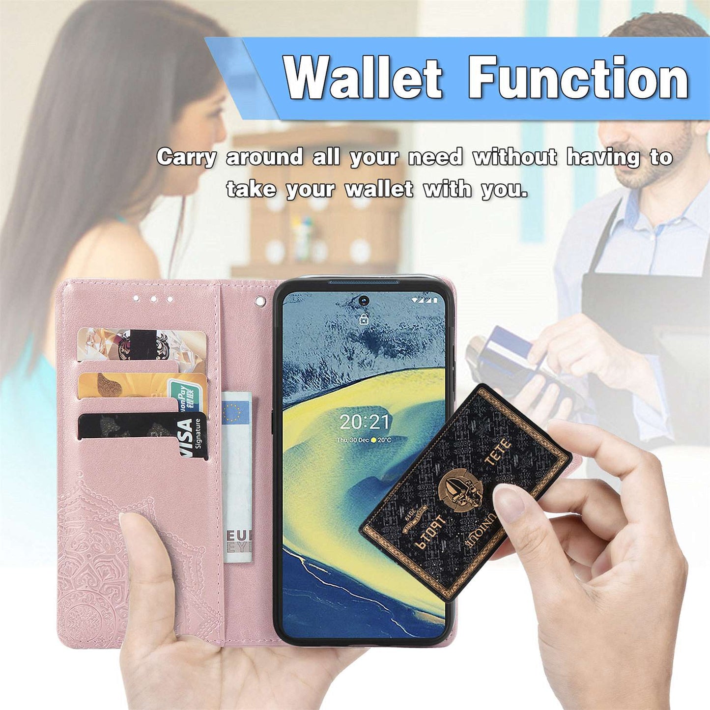For Nokia XR20 5G Embossed Mandala Pattern PU Leather Wallet Case Stand Magnetic Closure Full Shockproof Folio Flip Cover with Strap