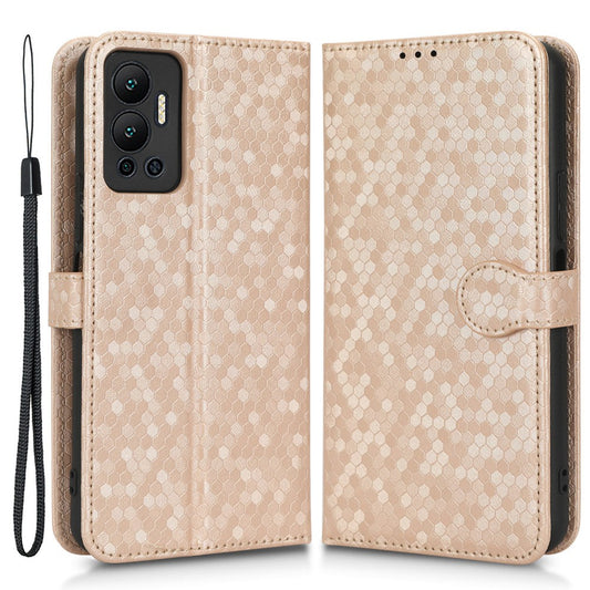 For Infinix Hot 12 4G Mobile Phone Wallet Case Dot Pattern Imprinted PU Leather Stand Phone Cover