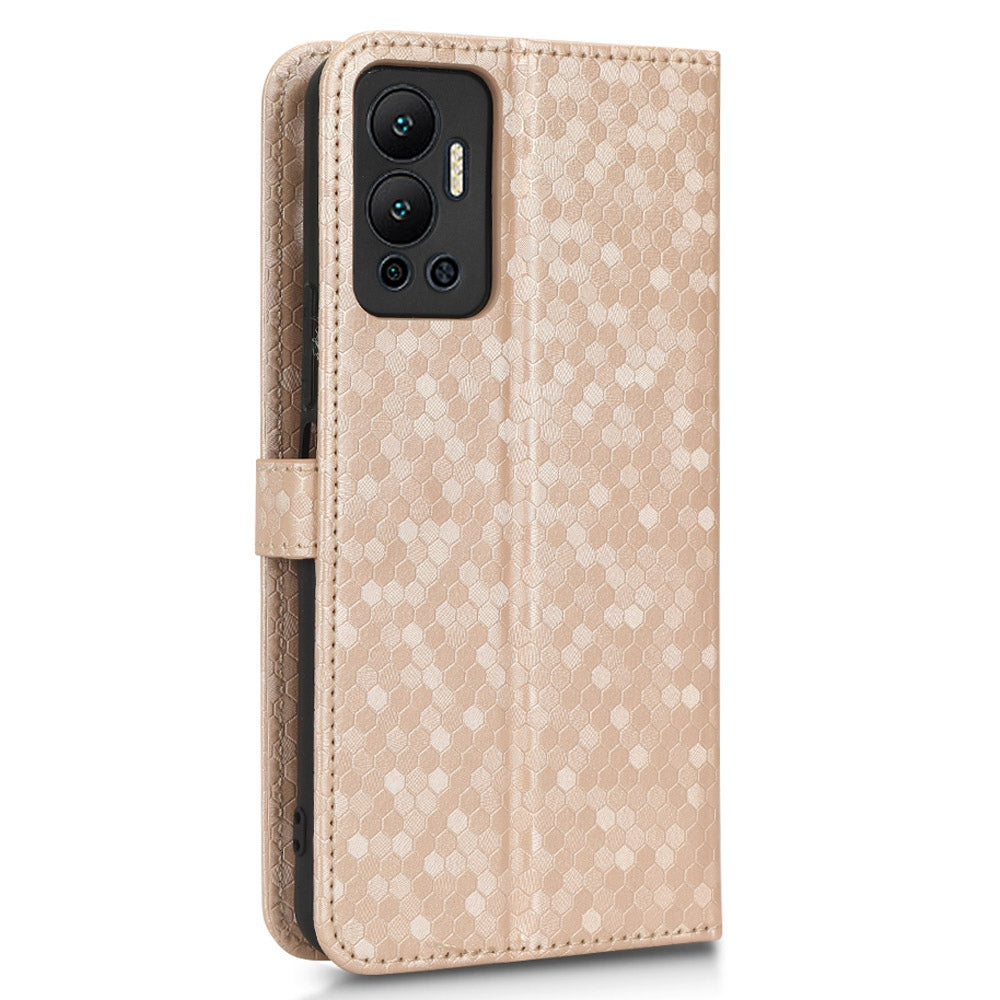 For Infinix Hot 12 4G Mobile Phone Wallet Case Dot Pattern Imprinted PU Leather Stand Phone Cover