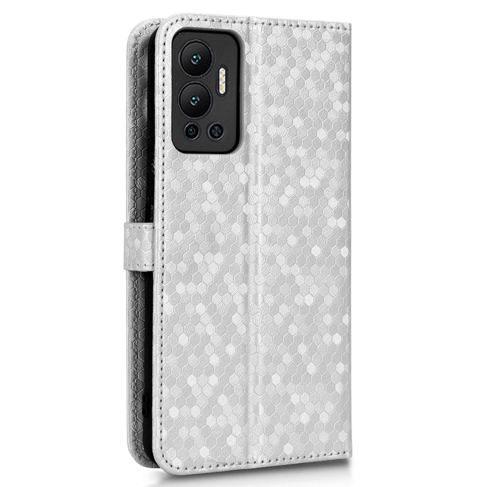 For Infinix Hot 12 4G Mobile Phone Wallet Case Dot Pattern Imprinted PU Leather Stand Phone Cover