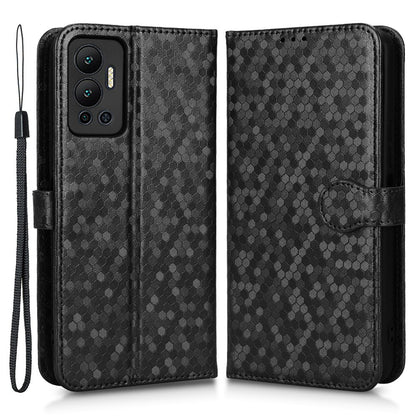 For Infinix Hot 12 4G Mobile Phone Wallet Case Dot Pattern Imprinted PU Leather Stand Phone Cover
