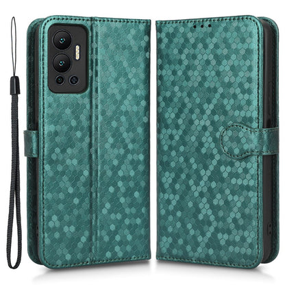 For Infinix Hot 12 4G Mobile Phone Wallet Case Dot Pattern Imprinted PU Leather Stand Phone Cover