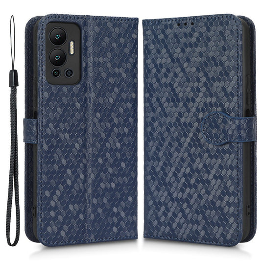 For Infinix Hot 12 4G Mobile Phone Wallet Case Dot Pattern Imprinted PU Leather Stand Phone Cover