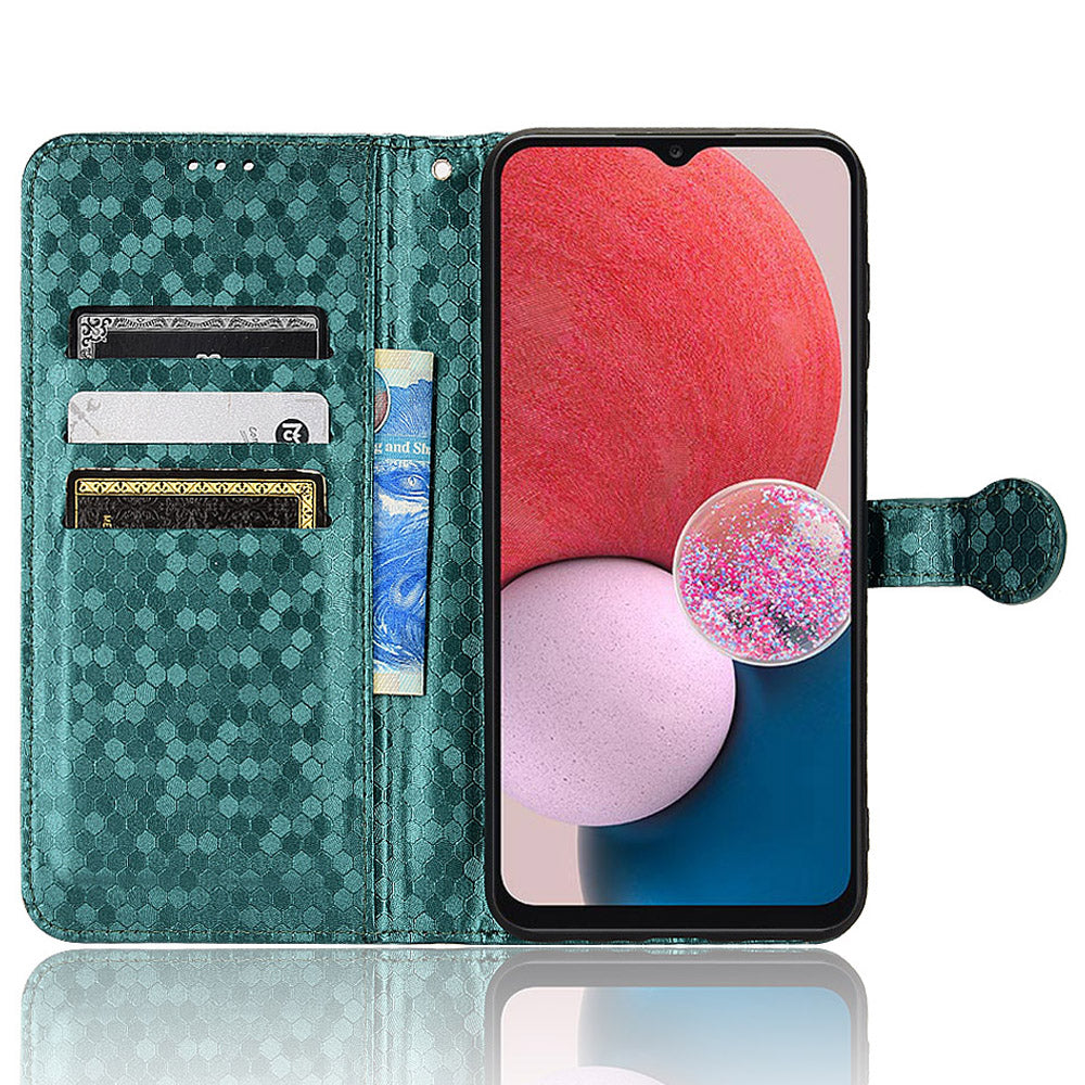 For Samsung Galaxy A13 4G Dot Pattern Imprinted Phone Cover Anti-scratch PU Leather Stand Wallet Phone Case