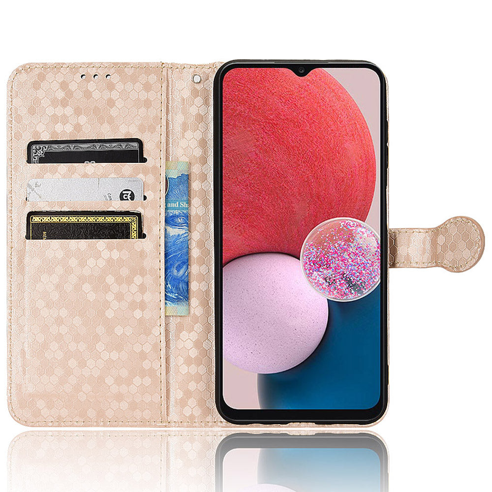 For Samsung Galaxy A13 4G Dot Pattern Imprinted Phone Cover Anti-scratch PU Leather Stand Wallet Phone Case