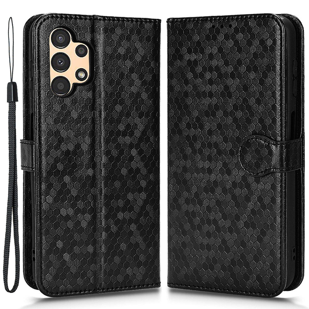 For Samsung Galaxy A13 4G Dot Pattern Imprinted Phone Cover Anti-scratch PU Leather Stand Wallet Phone Case