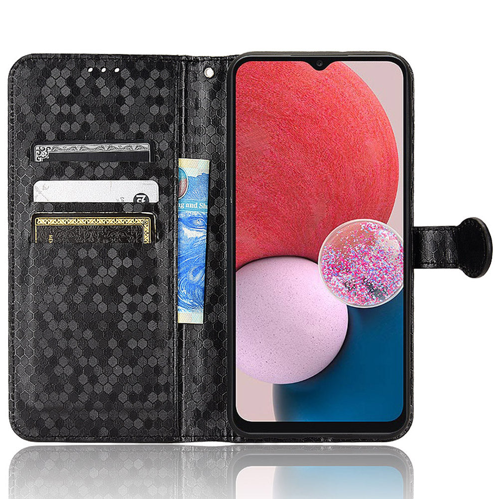 For Samsung Galaxy A13 4G Dot Pattern Imprinted Phone Cover Anti-scratch PU Leather Stand Wallet Phone Case