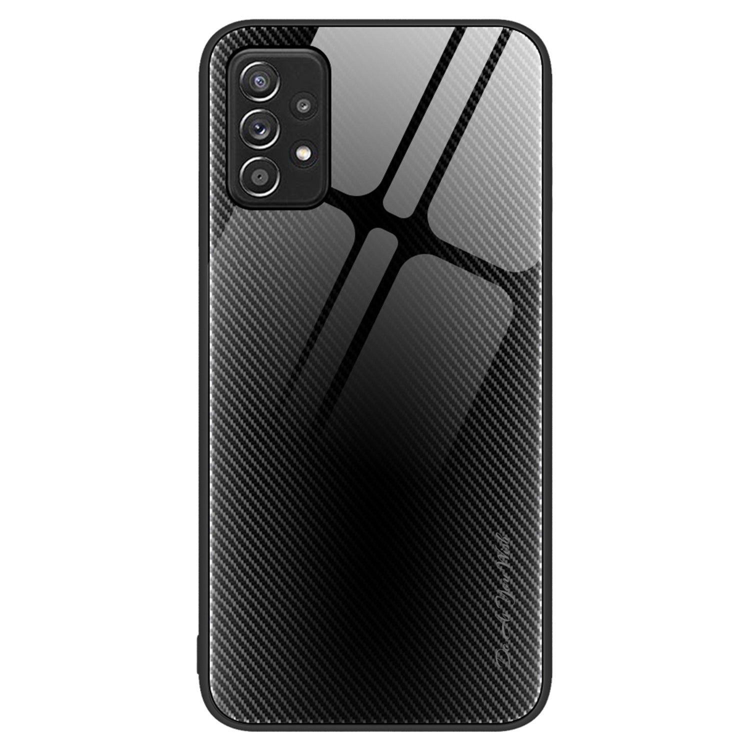 Anti-scratch Phone Cover For Samsung Galaxy A52 4G / 5G / A52s 5G, Carbon Fiber Texture Tempered Glass Phone Case with Soft TPU Frame