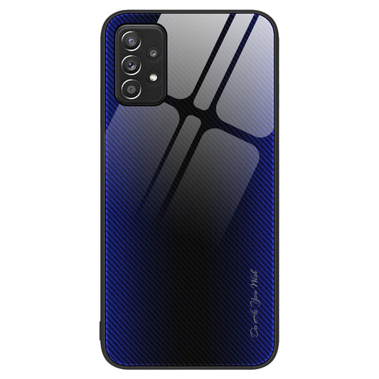 Anti-scratch Phone Cover For Samsung Galaxy A52 4G / 5G / A52s 5G, Carbon Fiber Texture Tempered Glass Phone Case with Soft TPU Frame