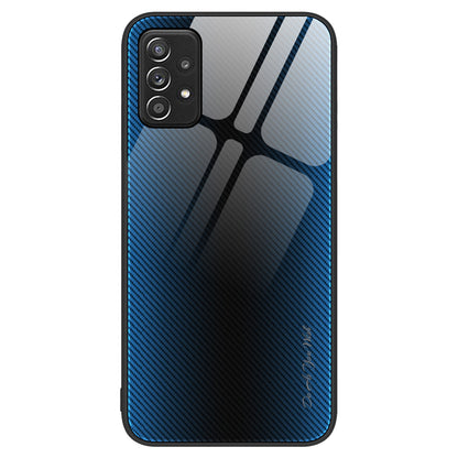 Anti-scratch Phone Cover For Samsung Galaxy A52 4G / 5G / A52s 5G, Carbon Fiber Texture Tempered Glass Phone Case with Soft TPU Frame