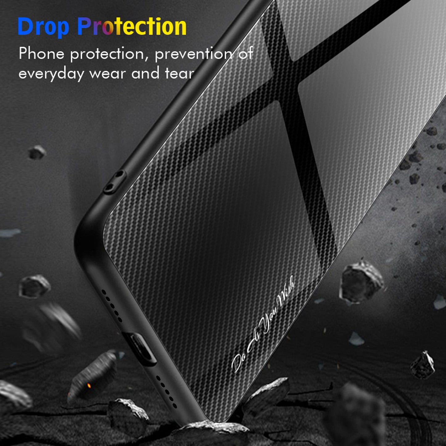 Anti-scratch Phone Cover For Samsung Galaxy A52 4G / 5G / A52s 5G, Carbon Fiber Texture Tempered Glass Phone Case with Soft TPU Frame