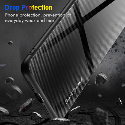 Anti-scratch Phone Cover For Samsung Galaxy A52 4G / 5G / A52s 5G, Carbon Fiber Texture Tempered Glass Phone Case with Soft TPU Frame