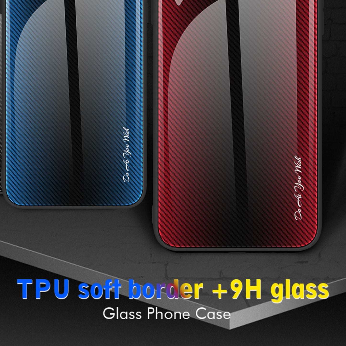 Anti-scratch Phone Cover For Samsung Galaxy A52 4G / 5G / A52s 5G, Carbon Fiber Texture Tempered Glass Phone Case with Soft TPU Frame
