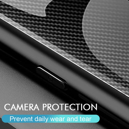 Anti-scratch Phone Cover For Samsung Galaxy A52 4G / 5G / A52s 5G, Carbon Fiber Texture Tempered Glass Phone Case with Soft TPU Frame