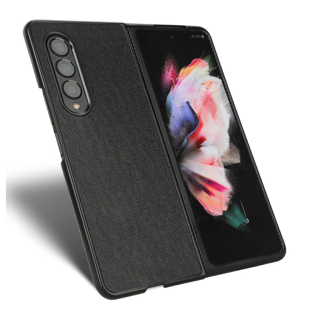 For Samsung Galaxy Z Fold3 5G Leather Coated PC Phone Case Scratch-resistant Protective Shell
