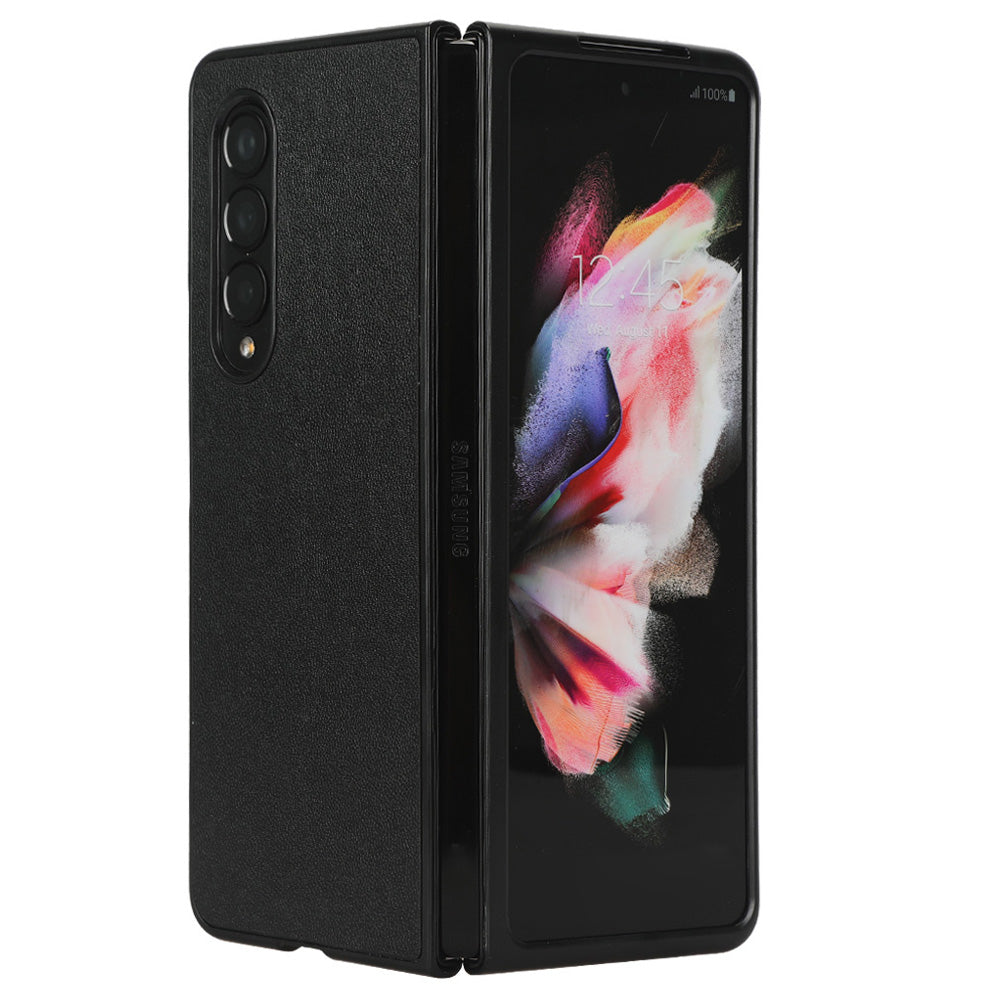 For Samsung Galaxy Z Fold3 5G Leather Coated PC Phone Case Scratch-resistant Protective Shell