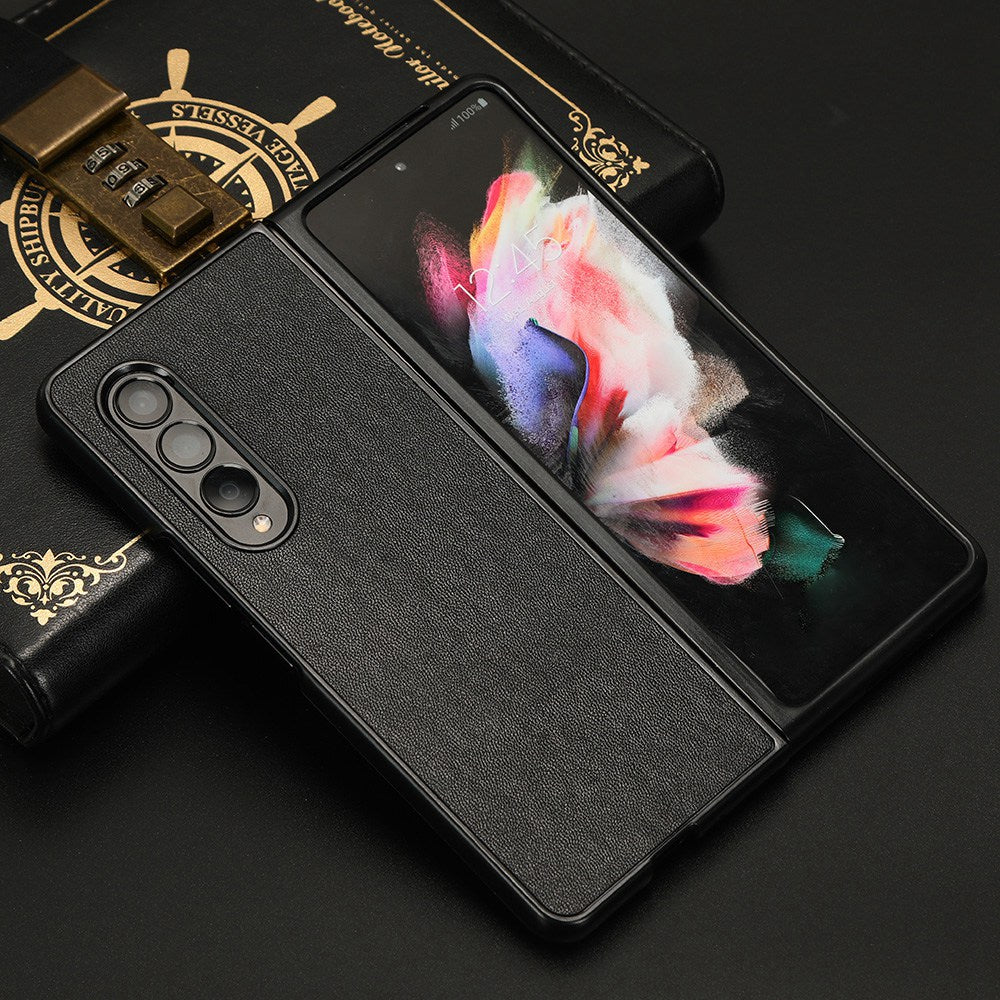 For Samsung Galaxy Z Fold3 5G Leather Coated PC Phone Case Scratch-resistant Protective Shell