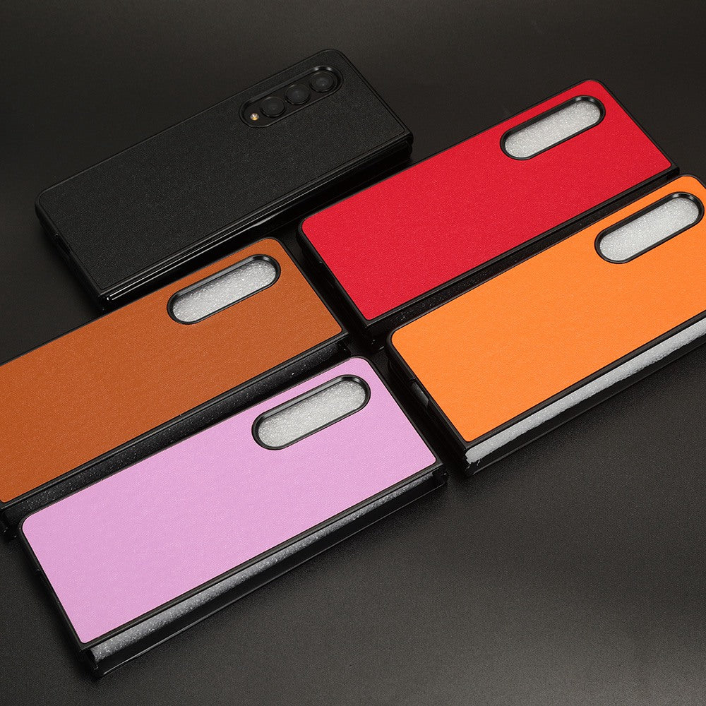 For Samsung Galaxy Z Fold3 5G Leather Coated PC Phone Case Scratch-resistant Protective Shell