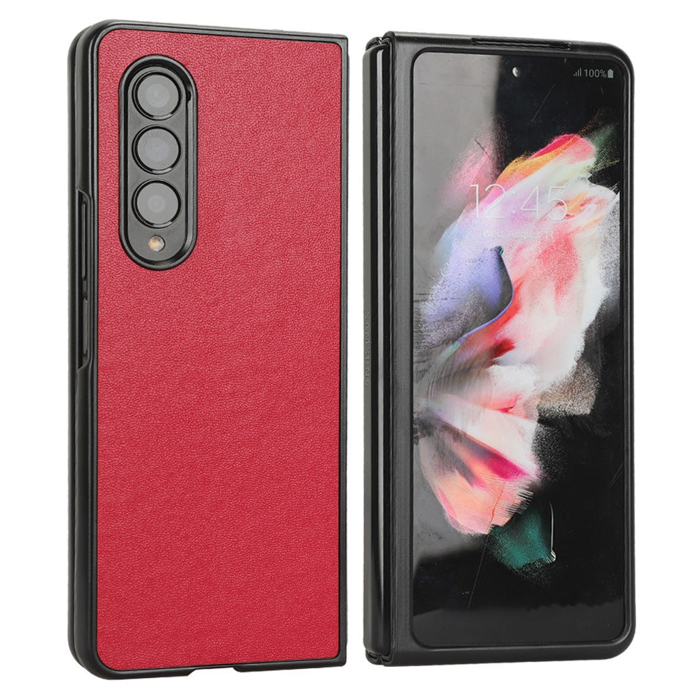 For Samsung Galaxy Z Fold3 5G Leather Coated PC Phone Case Scratch-resistant Protective Shell