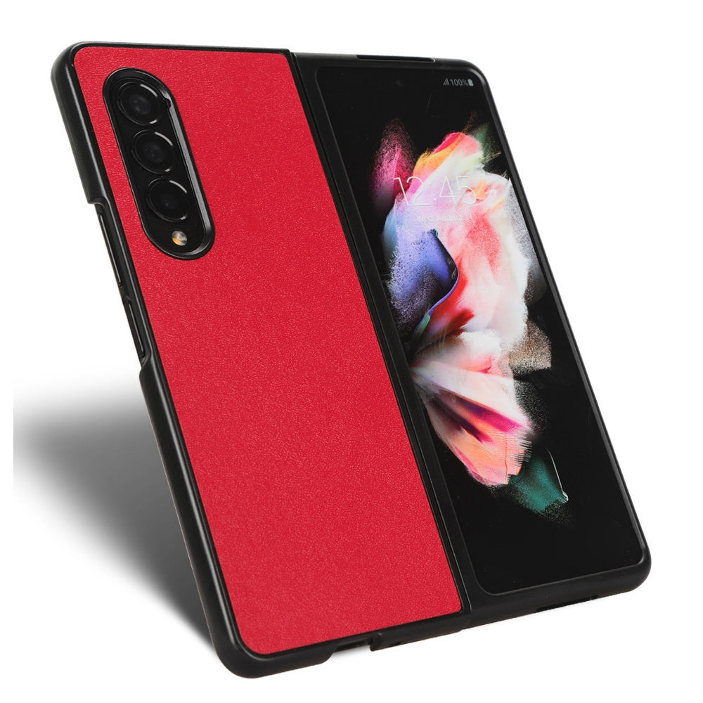 For Samsung Galaxy Z Fold3 5G Leather Coated PC Phone Case Scratch-resistant Protective Shell