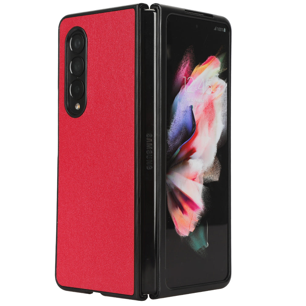 For Samsung Galaxy Z Fold3 5G Leather Coated PC Phone Case Scratch-resistant Protective Shell