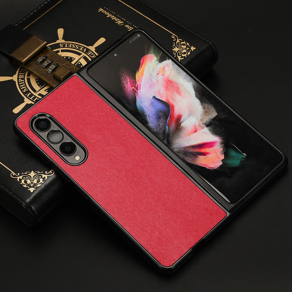 For Samsung Galaxy Z Fold3 5G Leather Coated PC Phone Case Scratch-resistant Protective Shell