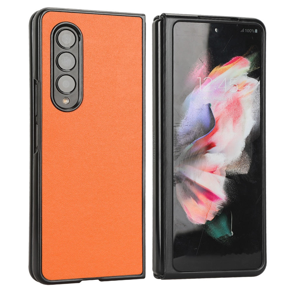 For Samsung Galaxy Z Fold3 5G Leather Coated PC Phone Case Scratch-resistant Protective Shell