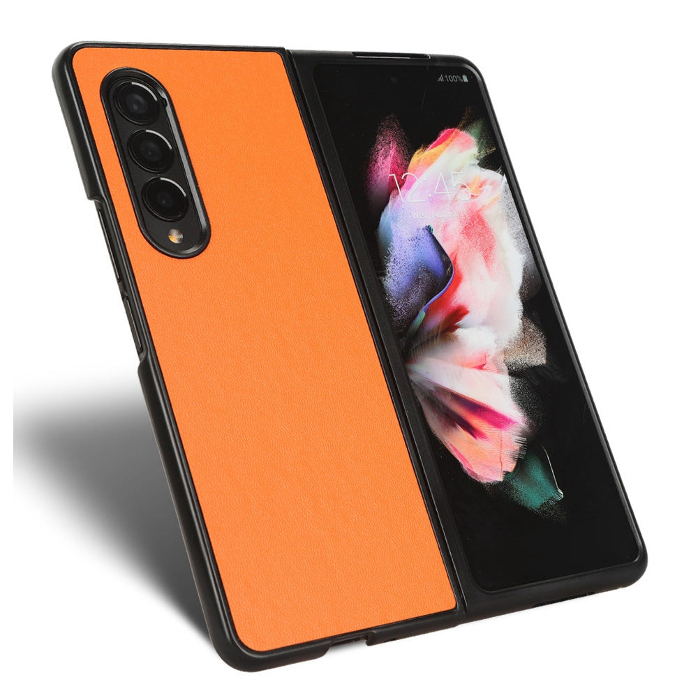 For Samsung Galaxy Z Fold3 5G Leather Coated PC Phone Case Scratch-resistant Protective Shell