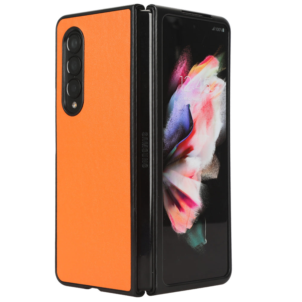 For Samsung Galaxy Z Fold3 5G Leather Coated PC Phone Case Scratch-resistant Protective Shell
