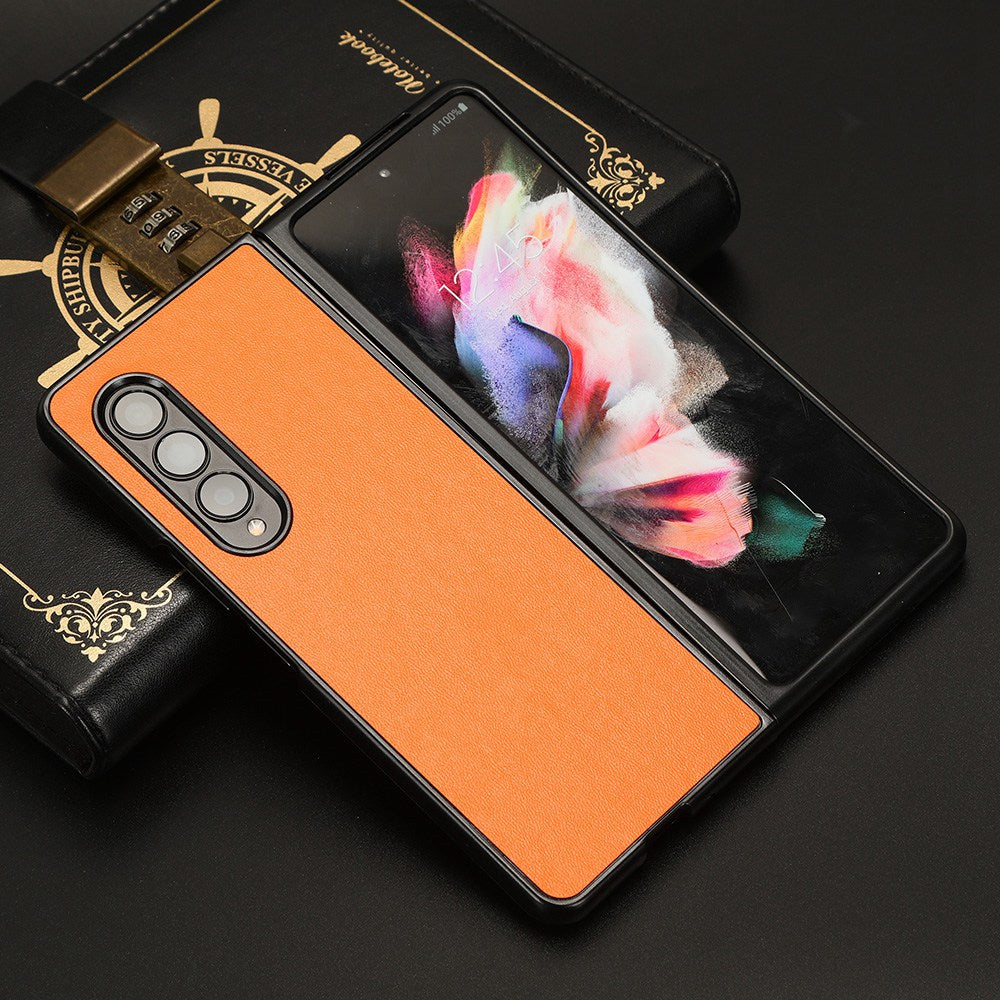 For Samsung Galaxy Z Fold3 5G Leather Coated PC Phone Case Scratch-resistant Protective Shell