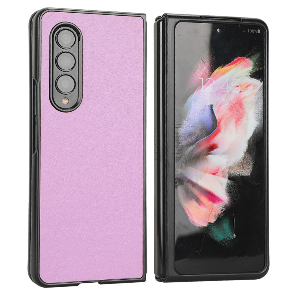 For Samsung Galaxy Z Fold3 5G Leather Coated PC Phone Case Scratch-resistant Protective Shell