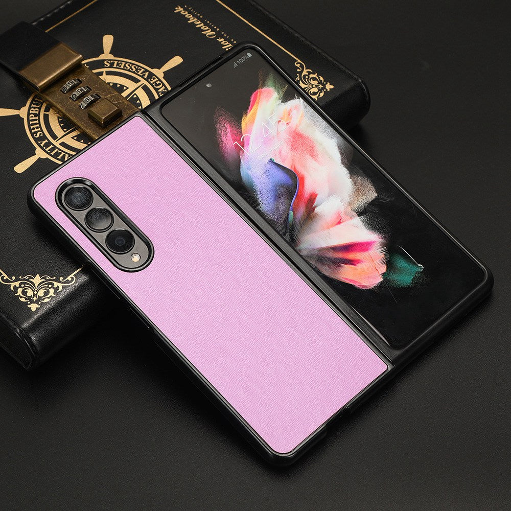 For Samsung Galaxy Z Fold3 5G Leather Coated PC Phone Case Scratch-resistant Protective Shell