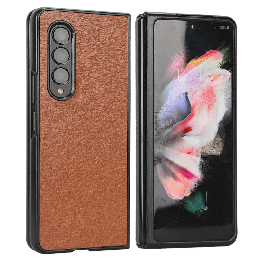 For Samsung Galaxy Z Fold3 5G Leather Coated PC Phone Case Scratch-resistant Protective Shell