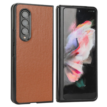 For Samsung Galaxy Z Fold3 5G Leather Coated PC Phone Case Scratch-resistant Protective Shell