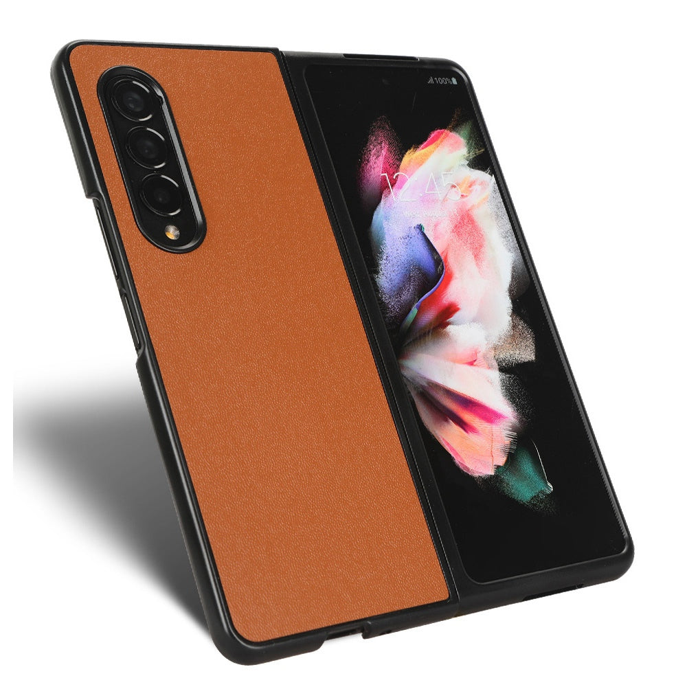For Samsung Galaxy Z Fold3 5G Leather Coated PC Phone Case Scratch-resistant Protective Shell